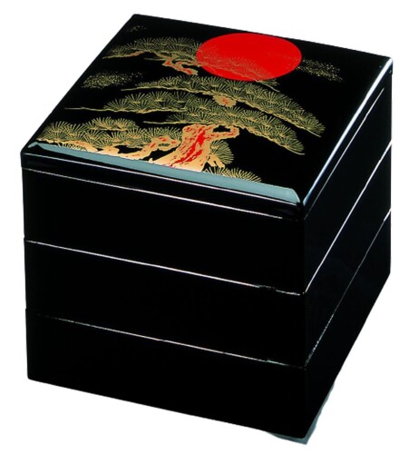 J-kitchens 日本製 重箱 3段 8寸 宝徳 日の出松 24.2cm x 24.2cm x 19.5cm