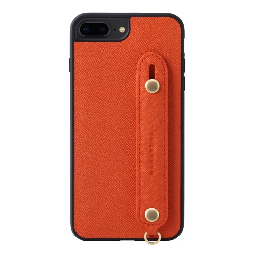 HANATORA for iPhone 8Plus ケース 本革 耐衝撃 背面ベルト ストラップリング スマホケース スマホ スタンド機能 ガラスフィルム 付き サフィアーノ レザー ギフト マグネットなし オレンジ XGH-8