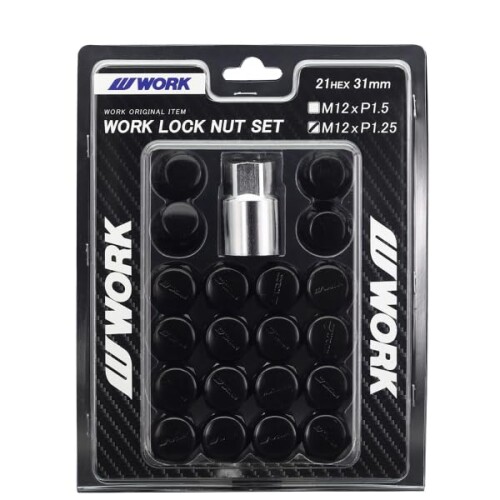 WORK(ワーク) ロックナットセット 20個入り (ナット16個/ロックナット4個) 21HEX M12×P1.25 ブラック 全長31mm スチール製 240257