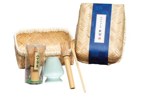 神堂 お茶道具 竹のたのしみ お茶セット (茶せん80本立・茶せん休め・茶せんマドラー・竹茶しゃく・収納竹カゴ) 竹かご約14×20×7cm ナチュラル 929201
