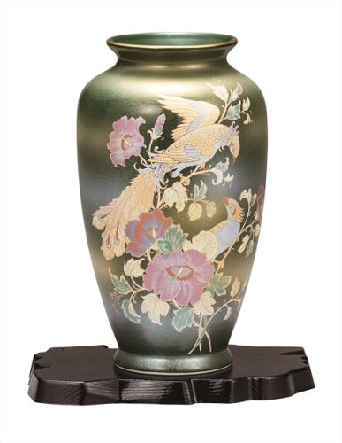 九谷焼いわたや 8号寸胴花瓶･オリベ鳳凰(台付) K9-1337