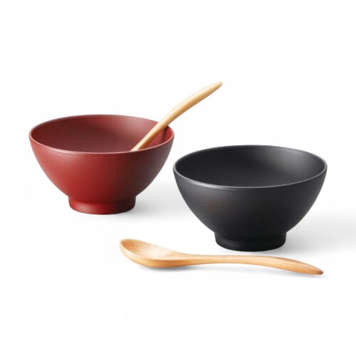 J-kitchens 家族 2客セット 椀 椀(PET（樹脂）/ABS ウレタン塗り) スプーン(木製 ウレタン塗り) 食洗機対応 電子レンジ対応 PID-637014 日本製