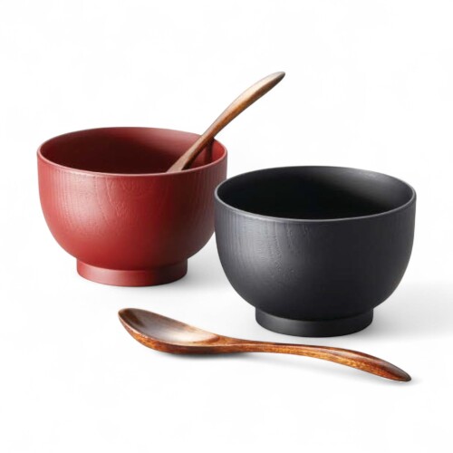 J-kitchens 家族 2客セット 椀 椀(PET（樹脂）/ABS ウレタン塗り) スプーン(木製 漆塗り) 食洗機対応 電子レンジ対応 PID-636956 日本製