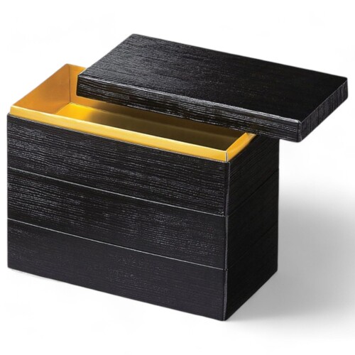 J-kitchens 漆器 重箱 3段 8.5寸 1/2長角和 紙 黒ヘギ目 25.0cm 紙製 お重 お重箱 日本製
