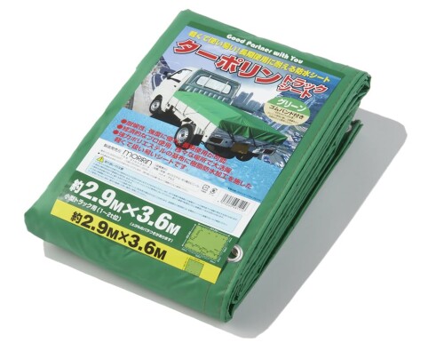 (モリリン) ターポリン トラックシート グリーン 2.9×3.6m TTG3 小型トラック用(1~2t位) 強力ポリエステル 樹脂防水加工 軽量 ハトメ ゴムバンド付 使用目安約3年 1枚入 10,414円