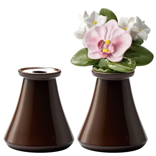 セトクラフト 花レンヌ 「100年 枯れない花hana ブラウンL」 花瓶 仏壇 2本組 ミニ お墓用造花 仏壇用造花 花台 フラワーベース 左右1対 10×10×10cm 陶磁器 おしゃれ 仏具 お盆 お彼岸 カレン