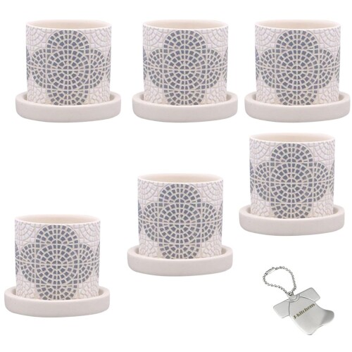 J-kitchens Select 6個入 セット 花瓶 陶器 植木鉢 フラワー タイル デザイン ポット A-S グレー Φ7xH6.5cm （オリジナルタグ１個付）No4701