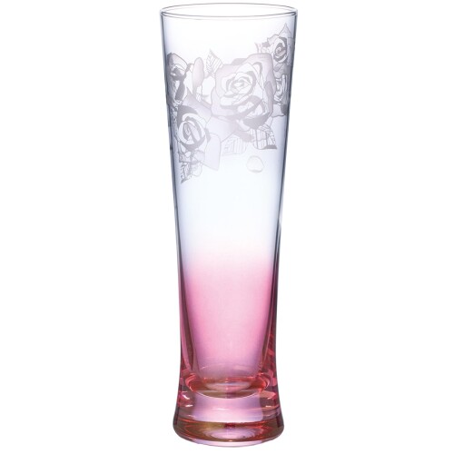 大塚硝子 「 ブーケ 」 ビールグラス コップ 約290ml ピルスナー 細め ローズ ピンク 日本製 38S101
