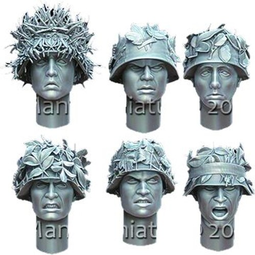 マンティスミニチュア 1/35 WW2 ドイツ 偽装付ヘルメットのヘッドセット 6種類・2サイズ 12個入 レジンキット MAC58 (人)