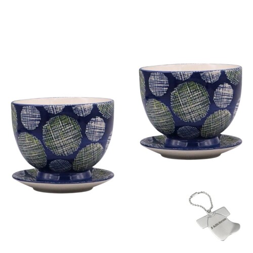 J-kitchens Select 2個入 セット 花瓶 陶器 植木鉢 フラワー 東欧風 フラワーベース F Φ11xH8.5cm ドット （オリジナルタグ１個付）No3391