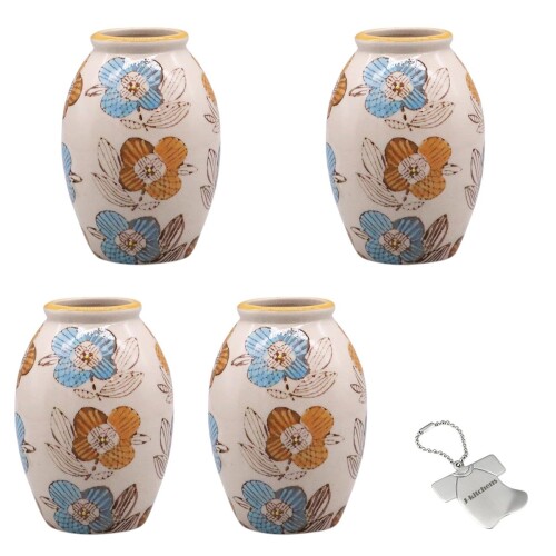 J-kitchens Select 4個入 セット 花瓶 陶器 フラワー 東欧風 フラワーベース K Φ6.5xH9.5cm オレンジ (オリジナルタグ1個付)No4602