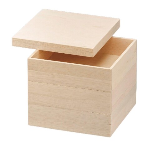 J-kitchens 重箱 3段 木製 8寸 富貴宝白木 お重箱 24.2cm x 24.2cm x 19.0cm 日本製