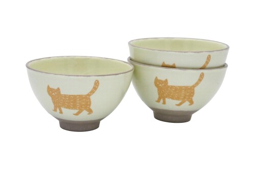 クラフトマンハウス 瀬戸焼 飯碗 茶碗 陽だまり猫(歩く) 3セット 日本製