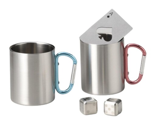 J-kitchens コップ ペア ステンレス ペア マグカップ （中空二層構造） ＆ 溶けない氷 2P セット ボトルオープナー（栓抜き）付き 350ml