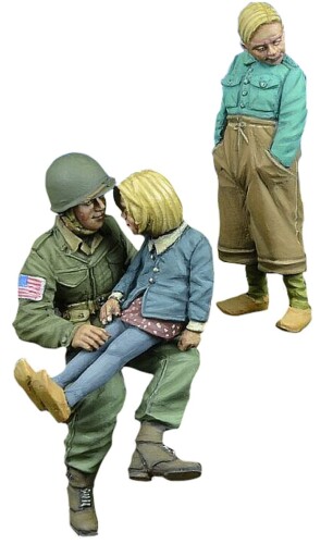 D-Dayミニチュア 1/35 第2次世界大戦 アメリカ陸軍 空挺部隊員と少年少女たち 1944-1945 3体セット レジンキット DD35216
