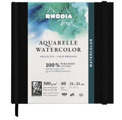 ロディアタッチ スケッチブック 画用紙 ウォーターカラーブック 21x21cm (中目 無地 紙重量300ｇ 20枚)RHODIA Touch cf116143