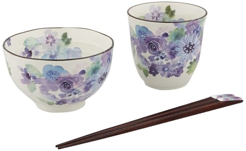 セラミック藍 飯碗 ブルー 約碗[ファイ]11×h6.6cm,湯呑[ファイ]8.3×h8cm,箸21cm