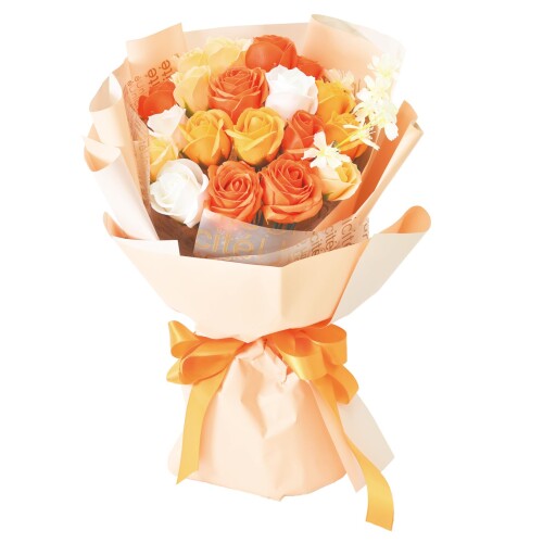 ポピー名古屋 ソープフラワー シャボンフラワー 造花 ギフト プレゼント ブーケ バラ 花束 約45cm ペーパーバッグ付き S-141 オレンジ