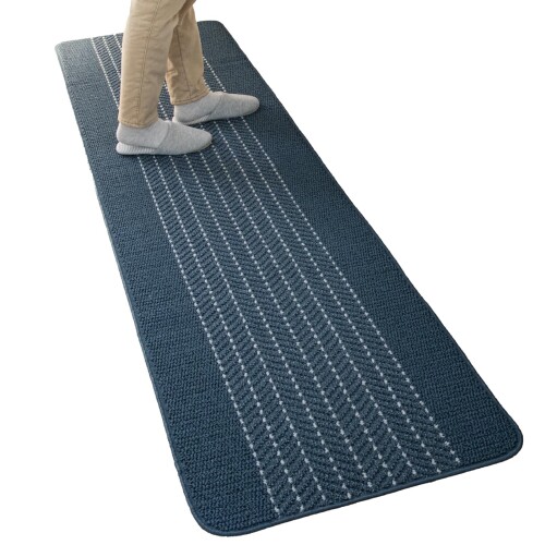 オカ(OKA) 優踏生洗いやすい キッチンマット 約60cm×240cm ネイビー(ヘリンボン) (洗える 軽量 滑り止め クッション)