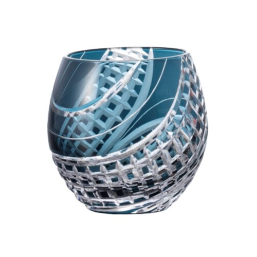 TOFUKUトレーディング 創作 切子 グラス 匠仕上げ Premium ガラス細工 樽型ロック 端麗 正倉院ブルー [ファイ]68(Ｍ90)×Ｈ90ｍｍ 350ｃｃ TK-415