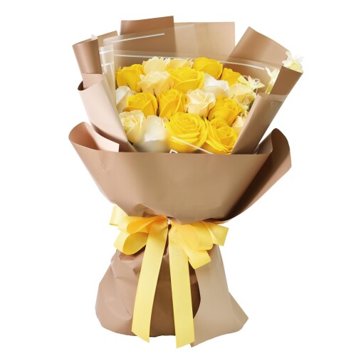 ポピー名古屋 ソープフラワー シャボンフラワー 造花 ギフト プレゼント ブーケ バラ 花束 約45cm ペーパーバッグ付き S-141 イエロー