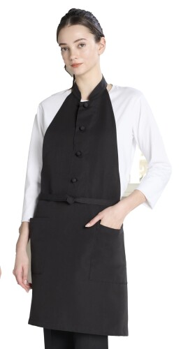 アルべ コックコート風 エプロン 簡単着用 スタイリッシュ 抗菌防臭 シングルボタン 飲食 カフェ パティスリー 制服 AS9006 C-10 ブラック Fサイズ