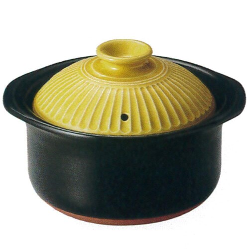 CtoC JAPAN Select ご飯鍋 イエロー 2合 ご飯鍋 19.8x14.5cm 1100cc 直火炊飯専用 ご飯土釜 53-92161/2-981046 萬古焼