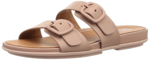 (フィットフロップ) GRACIE RUBBER-BUCKLE TWO-BAR LEATHER SLIDES FV1 体圧分散 衝撃吸収 クッション性