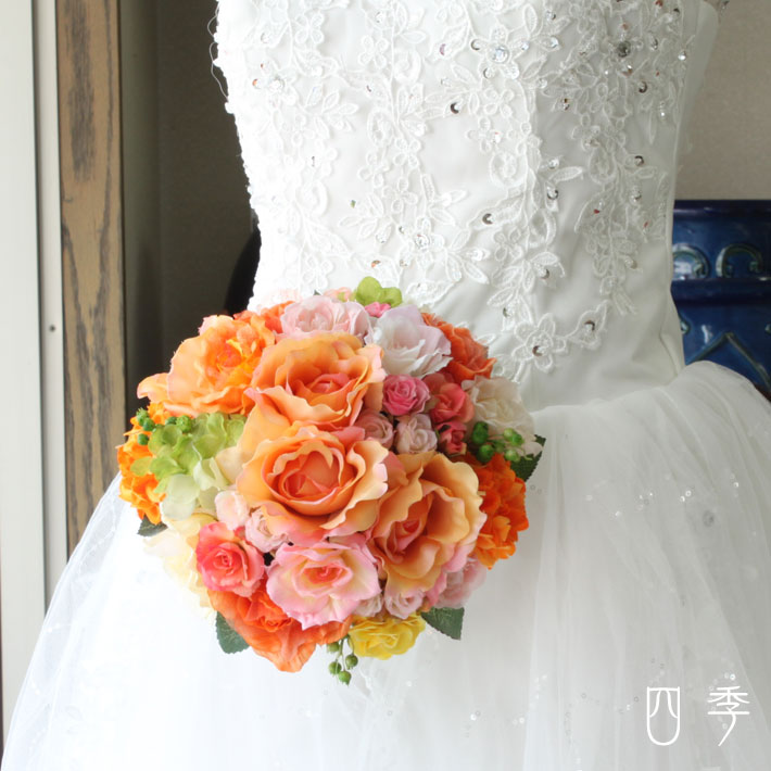 絶対一番安い ブーケ 造花 ラウンドブーケ ハッピーオレンジ 薔薇 ウェディングブーケ 結婚式 海外挙式 前撮り 送料無料 B 0176 特売 Newsite Churchfieldrealestate Com