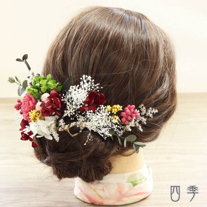 プリザーブド華 髪飾り ルネット C緋 頂点装束 かすみ草 成人結婚式 卒式 素っ気ないフラワー 送料無料 K 0375c Cannes Encheres Com