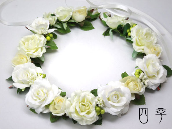 花冠 花かんむり ヘッドドレス ホワイト ルーチェ 海外挙式 結婚式 ニ次会 前撮り H_0048