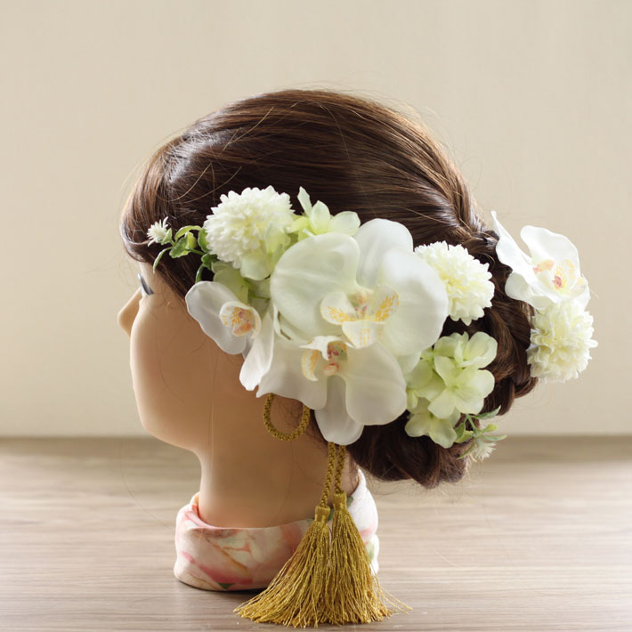 髪飾り 頭部衣紋 蝶々蘭 リスボン 緑であること タッセル U一番目 ワイヤー 和装 宴 縁組祝言 外国で挙式 造花 送料無料 H 0357c Cannes Encheres Com