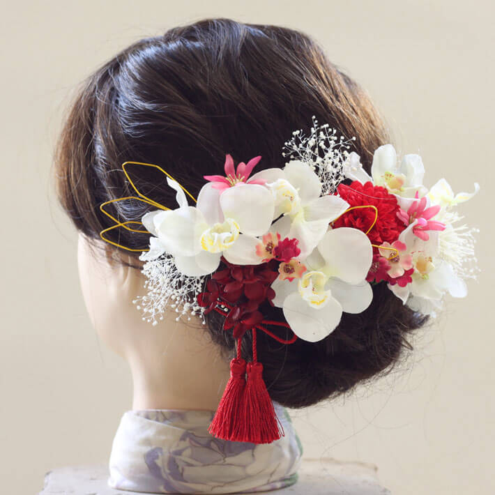 髪飾り 胡蝶蘭 七条 Fレッド ヘッドドレス プリザーブドフラワー かすみ草 成人式 結婚式 白無垢 和装 花嫁 和婚 神前式 造花 送料無料 K 0412f Butlerchimneys Com