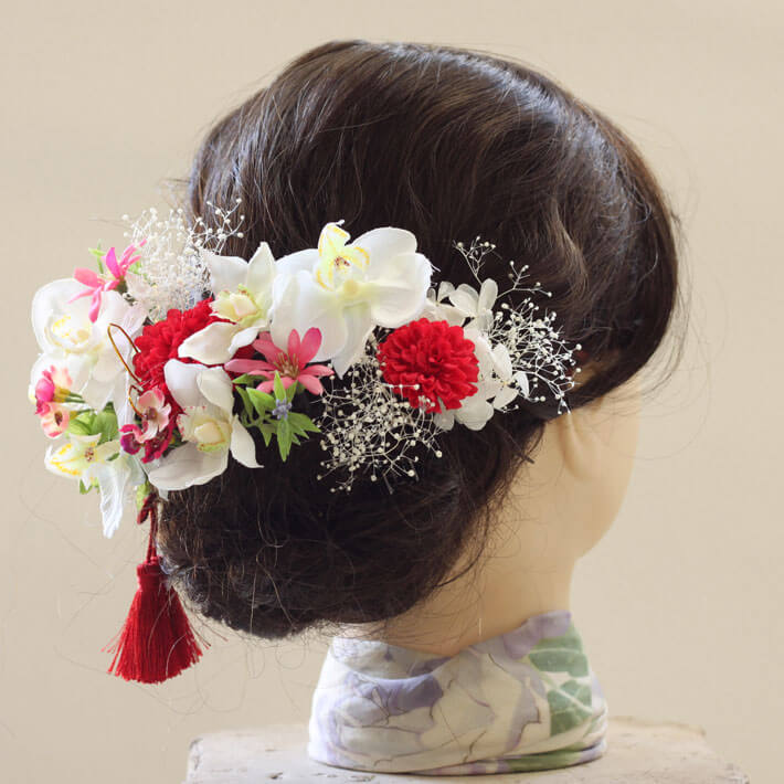 髪飾り 胡蝶蘭 七条 Gレッドグリーン ヘッドドレス プリザーブドフラワー かすみ草 成人式 結婚式 白無垢 和装 花嫁 和婚 神前式 造花 送料無料 K 0412g Vmaphotographystudios Com