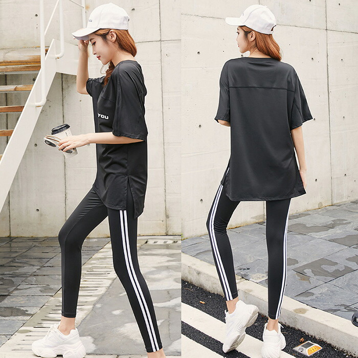 運動競技服 ヨガウェア シャツ 後景 レディース フィットネスコスチューム レディース 3ケ所セット 上下セット 訓練ウェア 活発ウェア ジャージ 吸汗 速乾 Biscochohaus Com