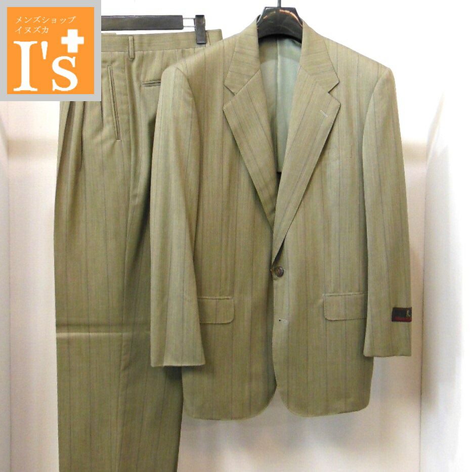 75%OFF【春夏秋 お買い得 OUTLET SALE】Roberta di Camerino(ロベルタ)ヴィンテージ×ストライプ デザイン シングルボタン ジャケット パンツ スーツ 淡いグリーン×グレー【L(パンツ81m)】 大賀 ロベルタ服 アウトレット セール ブランド ゴルフ 服 日本製|メンズ ショップ イヌズカ