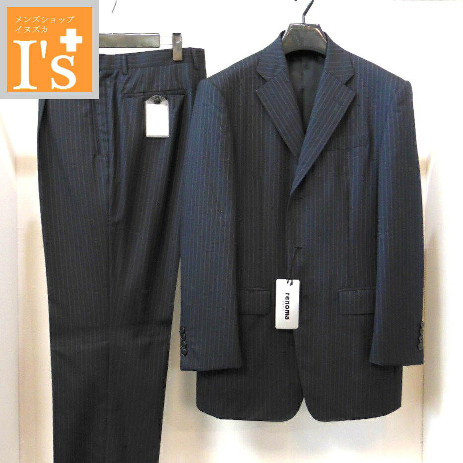 60%OFF【春夏初秋 お買い得 OUTLET SALE】LONNER renoma（ロンナー レノマ）ストライプ デザイン ロンナー仕立て 背抜き裏地 3つボタン スーツ ブラック系色【46C（BE4位）パンツ86m】【50R（A7位）パンツ84cm】 ロンナー レノマ服 アウトレット セール ブランド 服 日本製｜メンズ　ショップ　イヌズカ 26,660円