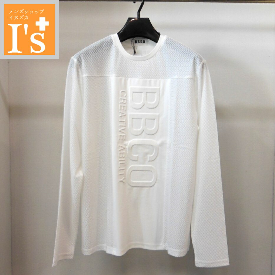 30%OFF【2026 新作 春夏 SALE】BBCO（ビビコ）押出しロゴ&times;同色系切替し・メッシュ生地風 デザイン 長袖 丸首 伸縮性抜群 ストレッチ インナーTシャツ ホワイト（白色）【48(L)】 セール アンジェロ ビビコ服 ブランド ゴルフ 服｜メンズ　ショップ　イヌズカ