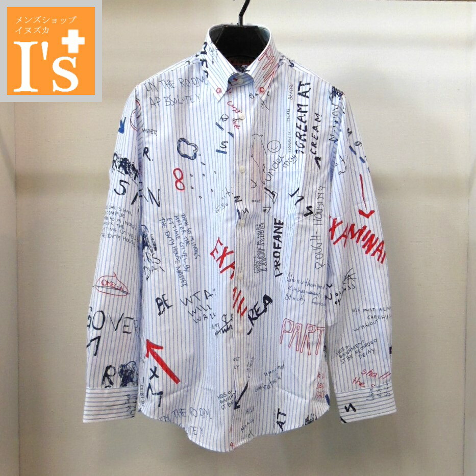 50%OFF【春夏 お買い得 OUTLET SALE】VINCI（ヴィンチ）アートポップ&times;ロゴ・モチーフ ストライプ デザイン 長袖 ボタンダウン 綿100％ シルキー シャツ ホワイト&times;ブルー 【48(L)】 アンジェロ ヴィンチ服 アウトレット セール ブランド ゴルフ 服｜メンズ　ショップ　イヌズカ