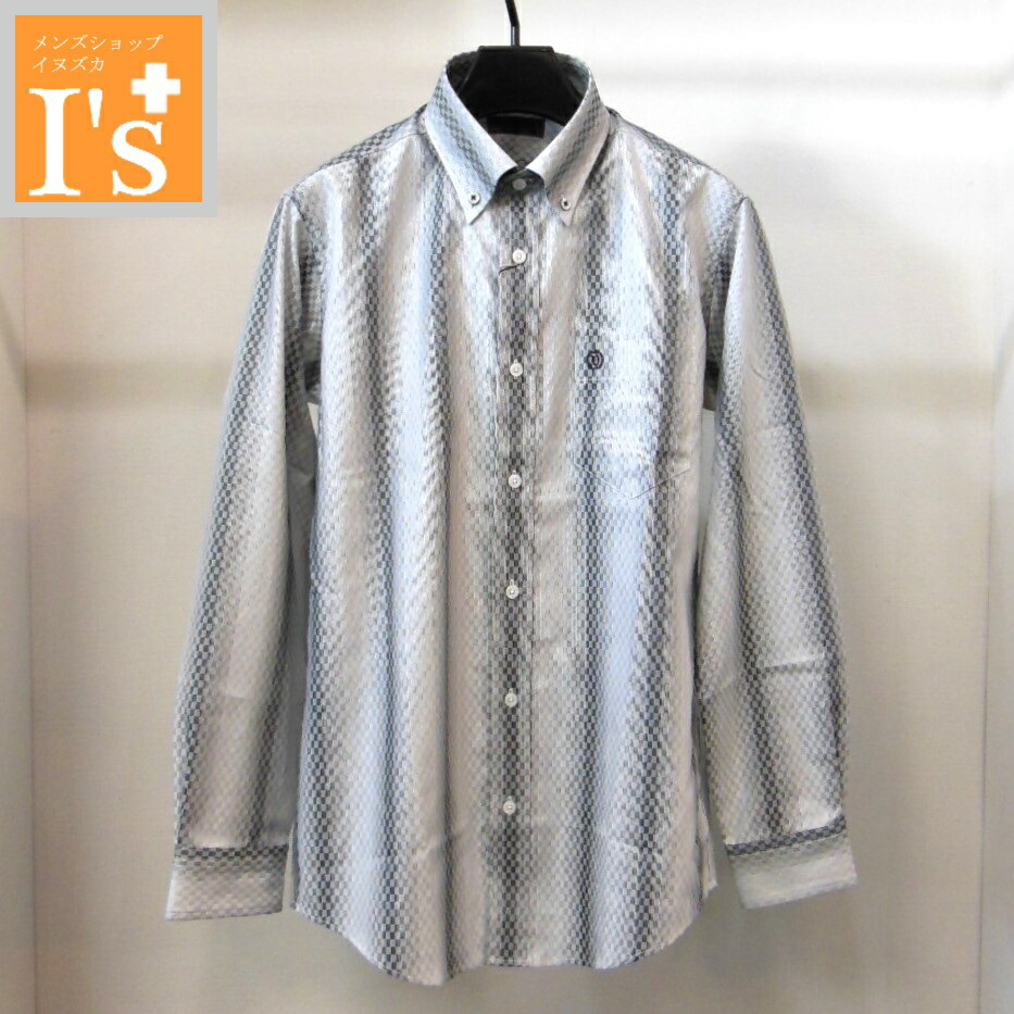 50%OFF【春夏 お買い得 OUTLET SALE】VINCI（ヴィンチ）市松模様&times;グラデーション ストライプ デザイン 長袖 ボタンダウン 綿100％ シャツ ブラック&times;ホワイト 【Lサイズ】 アンジェロ ヴィンチ服 アウトレット セール ブランド ゴルフ 服｜メンズ　ショップ　イヌズカ