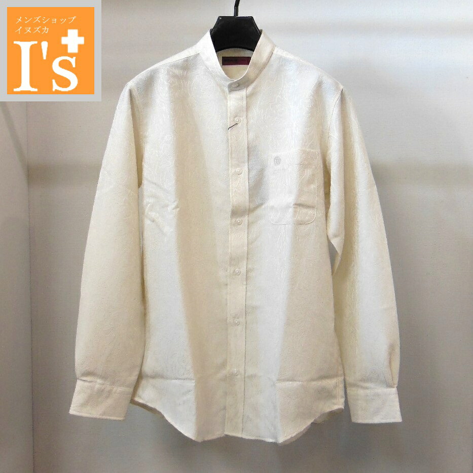 50%OFF【春夏 お買い得 OUTLET SALE】VINCI(ヴィンチ)同色系×ボタニカル柄 デザイン 長袖 スタンドカラー ポリエステル100% シャツ アイボリー(クリーム) 【Мサイズ】【Lサイズ】 アンジェロ ヴィンチ服 アウトレット セール ブランド ゴルフ 服|メンズ ショップ イヌズカ