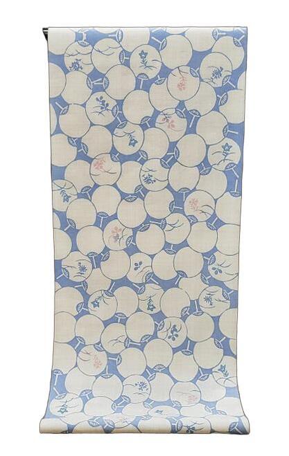 ::::: 言い慣わし的芸術品「日本の首都本染注染」ゆかた :::::横に節糸 縦に茶系先染糸を交えた変わり織り  心休まる分かりやすい群青色 秋草見え隠れする扇子柄（布切れ）◇  お仕立てもの（国内手縫い）◇￥11,000（税別）で承ります。