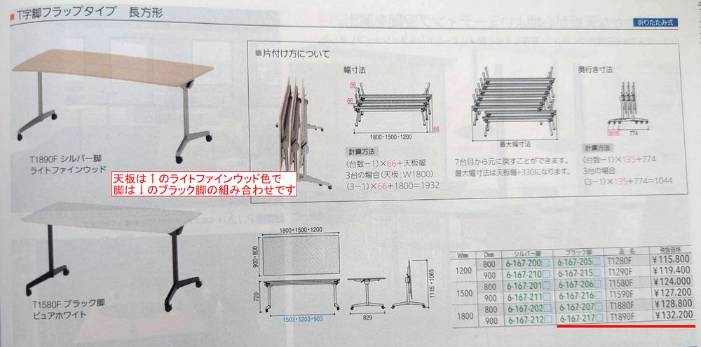【在庫処分】 【新品】 ウチダ ミーティングテーブル 天板：ライトファインウッド色 脚：ブラック W1800，D900，H720ミリ T1890F BKLF