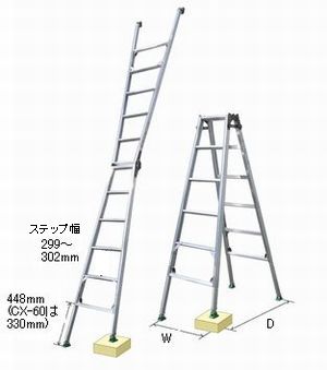 ナカオ NAKAO 四脚調節式はしご兼用脚立 ピッチ CXシリーズ 踏さん数5 CX-150|オフィス家具専門店モリタスチール