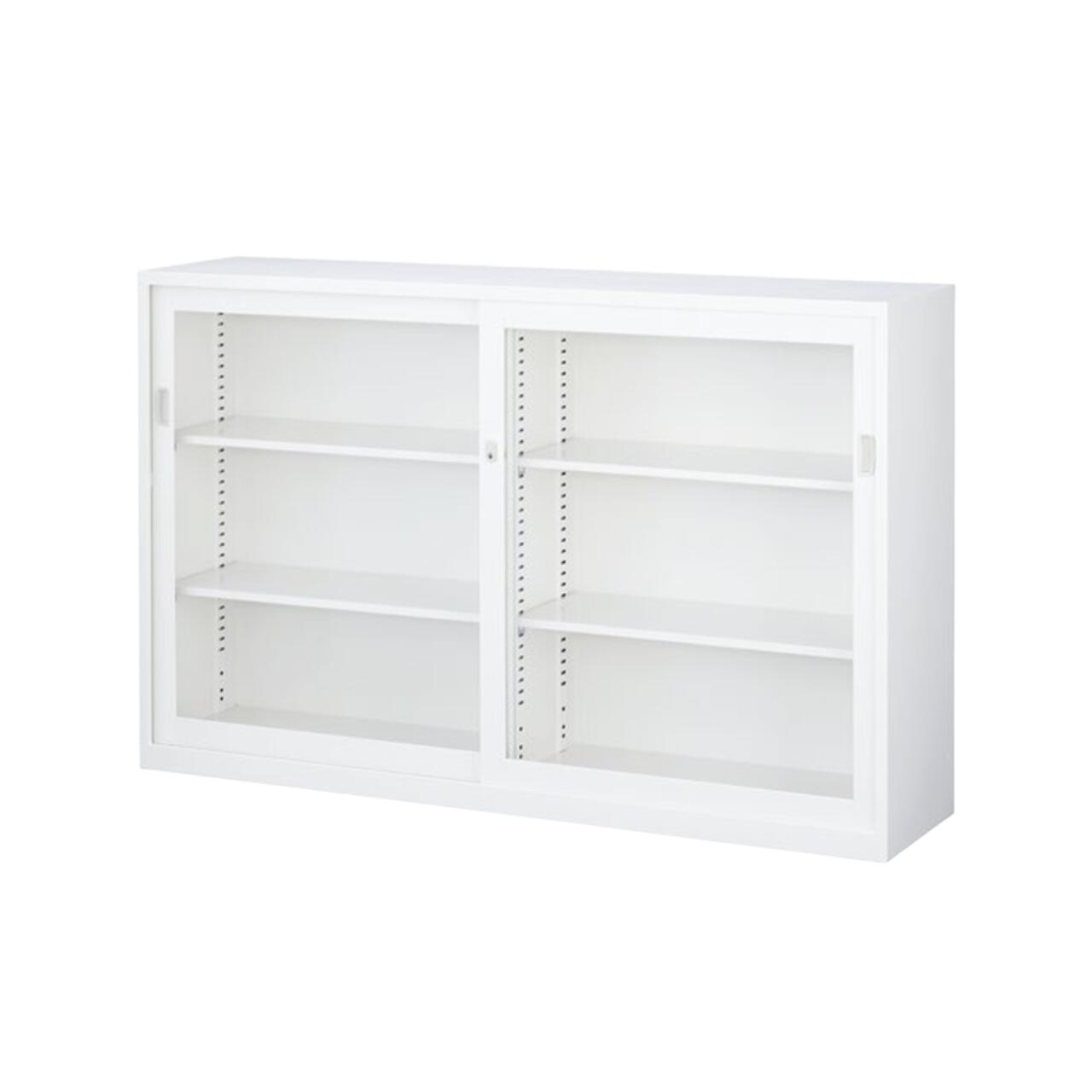 生興 ガラス引き違い扉書庫 下置用 ホワイト A4ファイル対応 W1760×D400×H1120mm ANW-64G