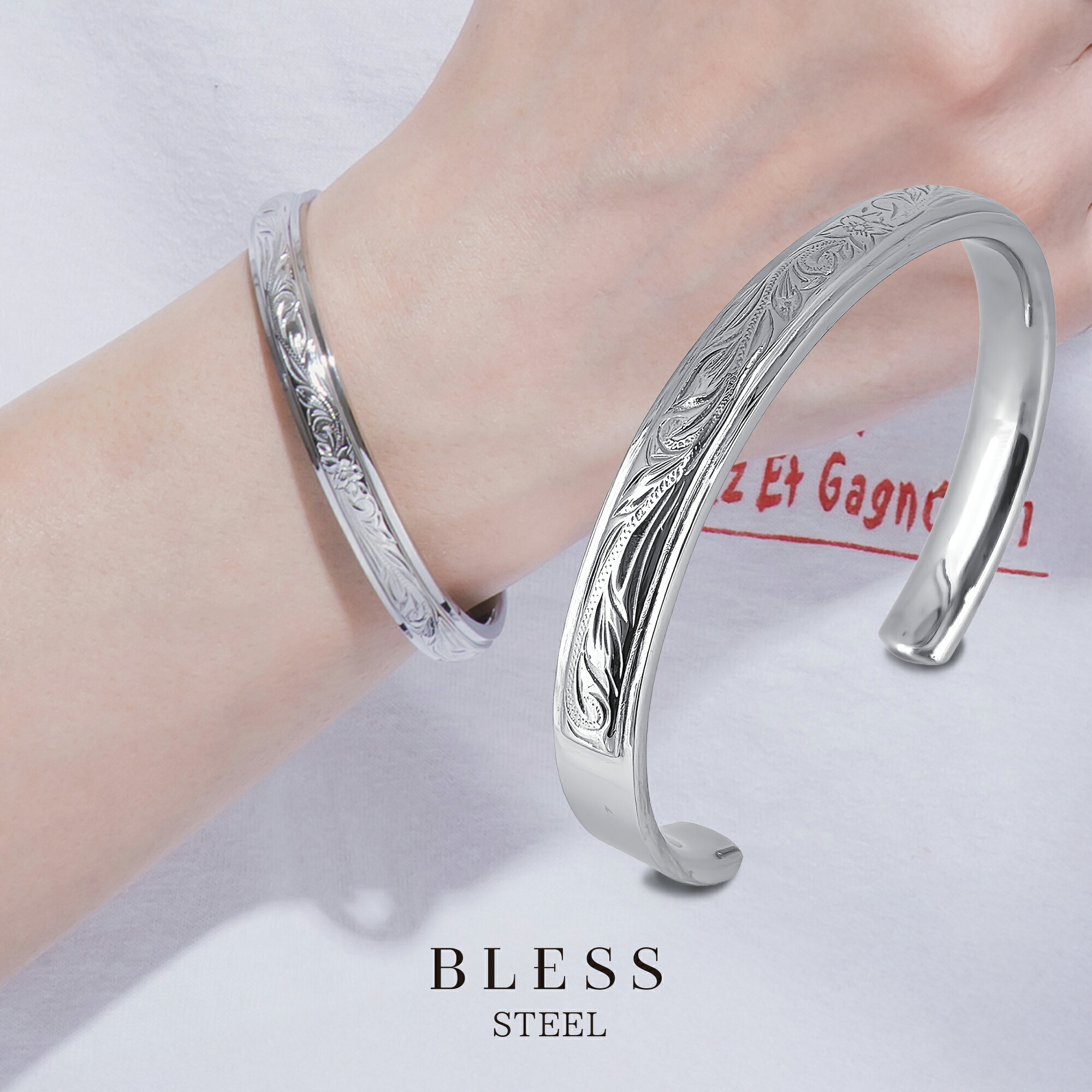 ハワイアンジュエリーバングル(L)【ステンレス鋼 腕輪 メンズ BLESS ブレス ハワイアン宝飾品】