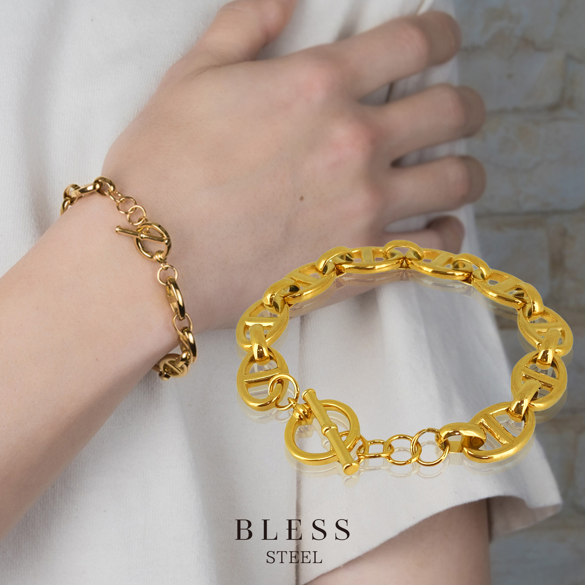 アンカーチェーンブレスレット(L)【ステンレス ブレスレット メンズ BLESS ブレス ゴールドカラー】