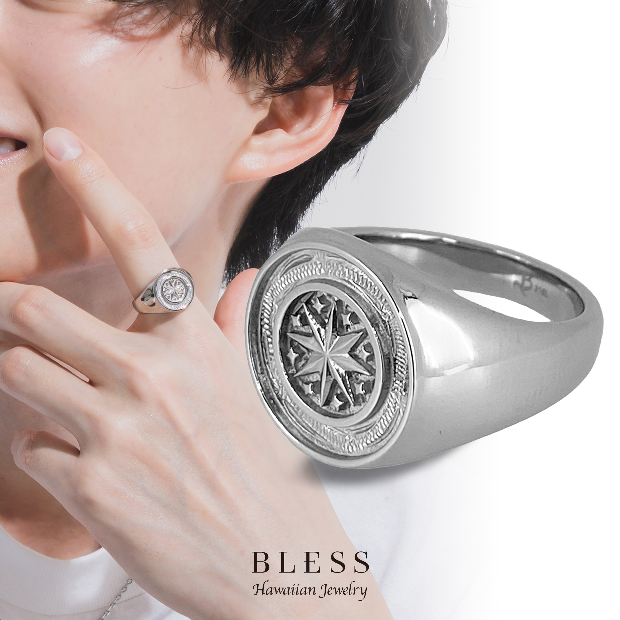 ハワイアンジュエリーリング【ステンレス鋼 輪っか メンズ BLESS ブレス ハワイアン宝飾品】 指輪・リング-ジュエリー・アクセサリー-メンズジュエリー・アクセサリー