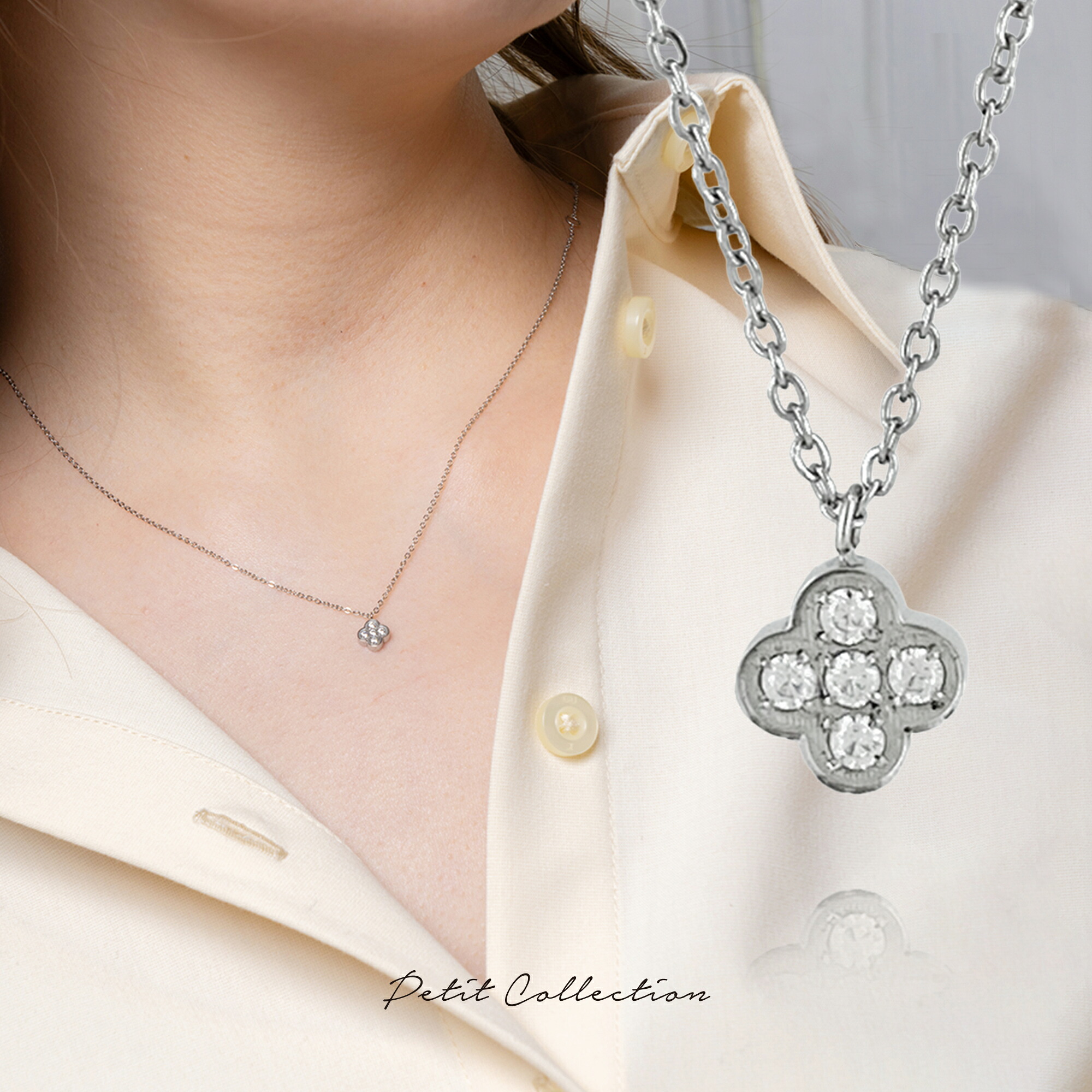 4クローバーネックレス【ステンレス ネックレス レディース Petit Collection プチコレクション】｜BLESS店