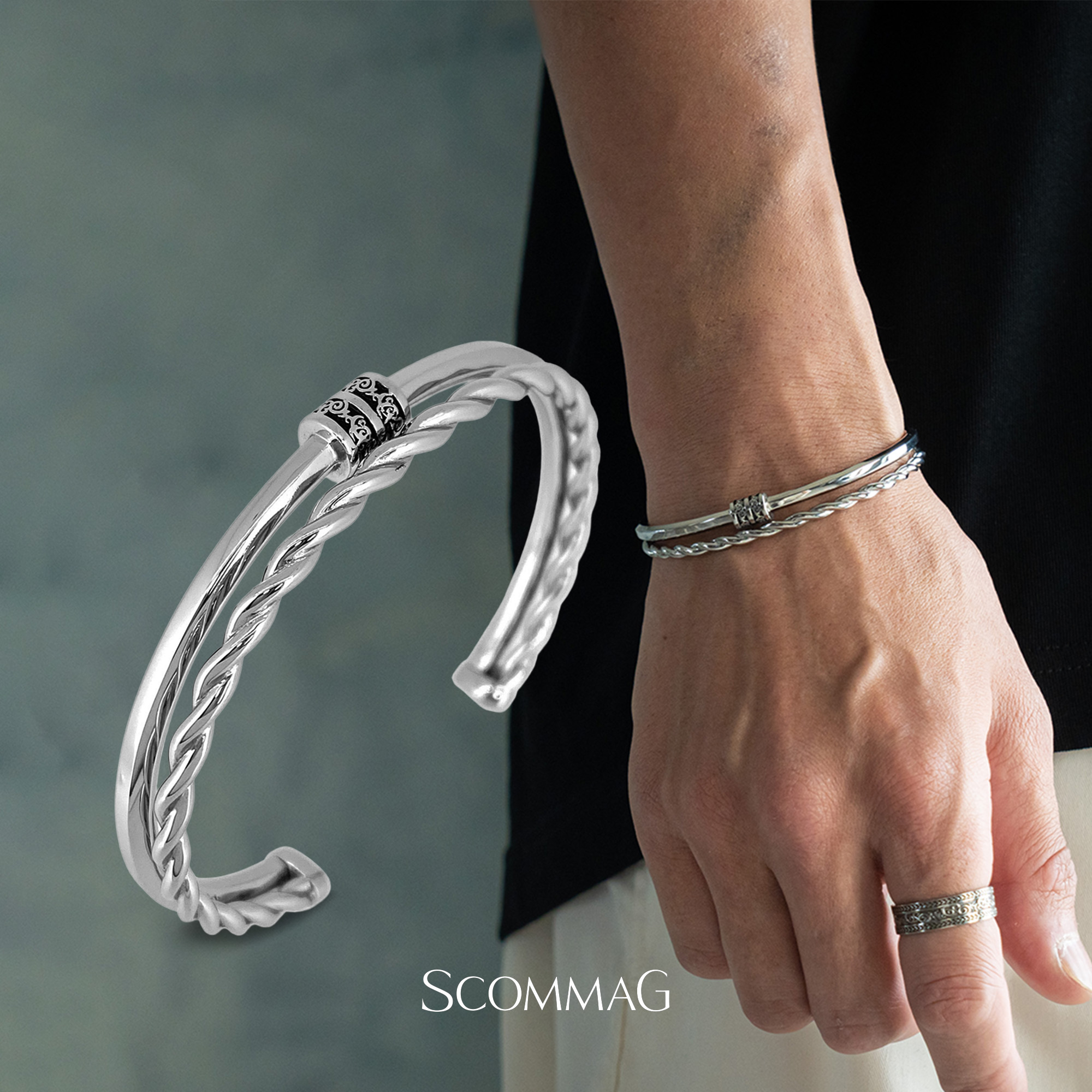 クラシックレイヤードバングル(L)【ステンレス鋼 バングル メンズ レディース  SCOMMAG エスカマジー】
